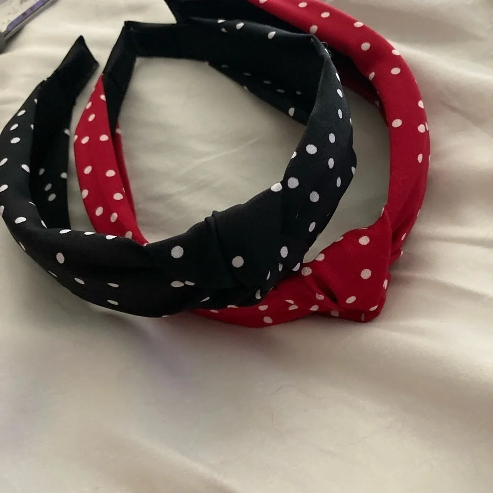 Polka Dot Headbands & hair tie with attached material for flair. Hair BUNDLE🔥